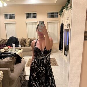 Betsy & Adam Black and White Backless Dress